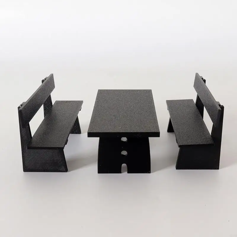 Realistic Miniature Plastic Dining Table Black Benches For Dolls 1:12