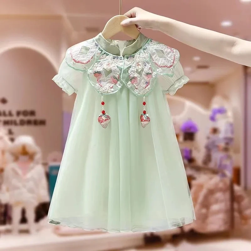 Hanfu Children\'s Summer Princess Dress New Tang Style Chinese Style Dress Girl Baby Short Sleeve Dress