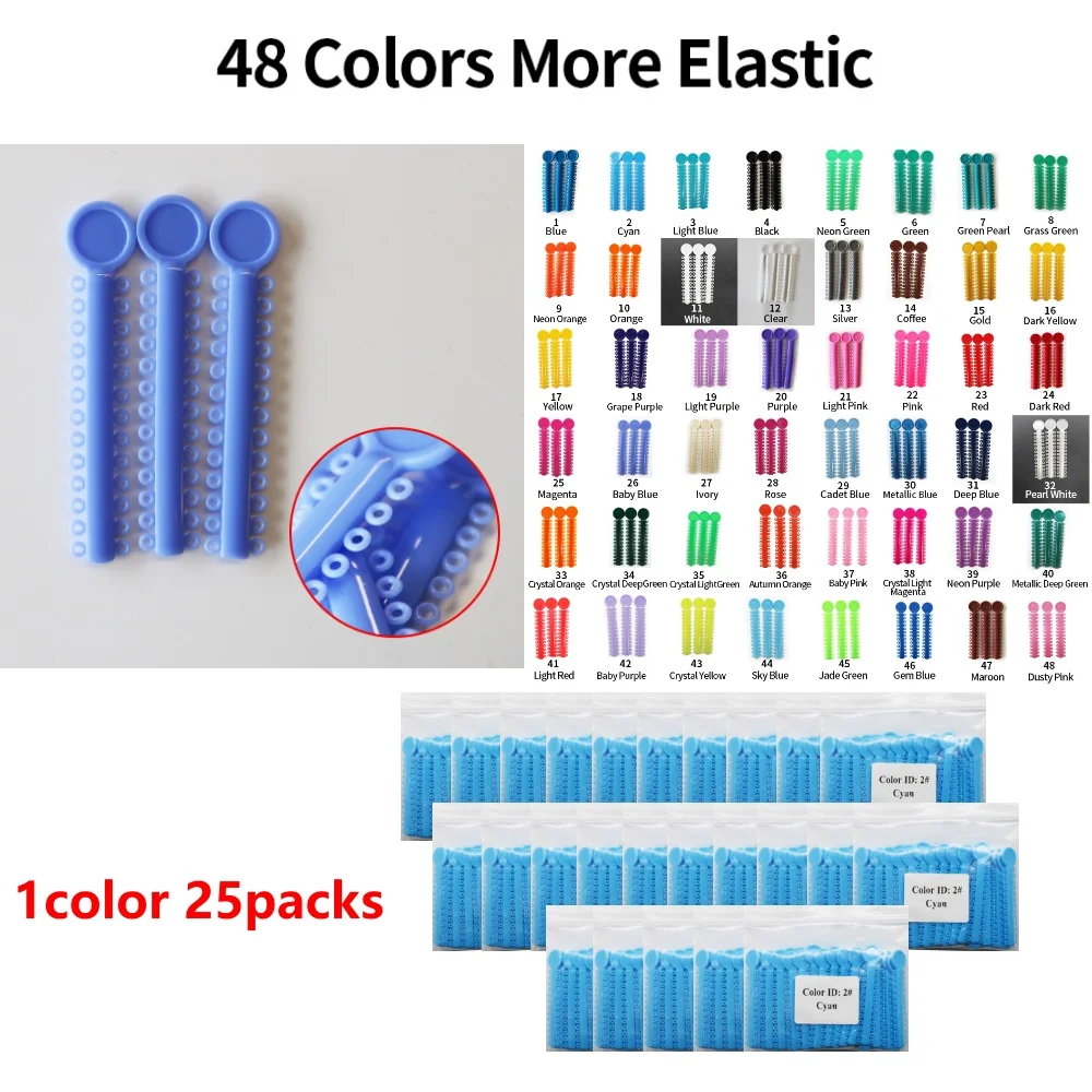 25Packs Dental Orthodontic O Tie Elastic Ligature Rubber Tie 40Sticks/Pack 1040Pcs