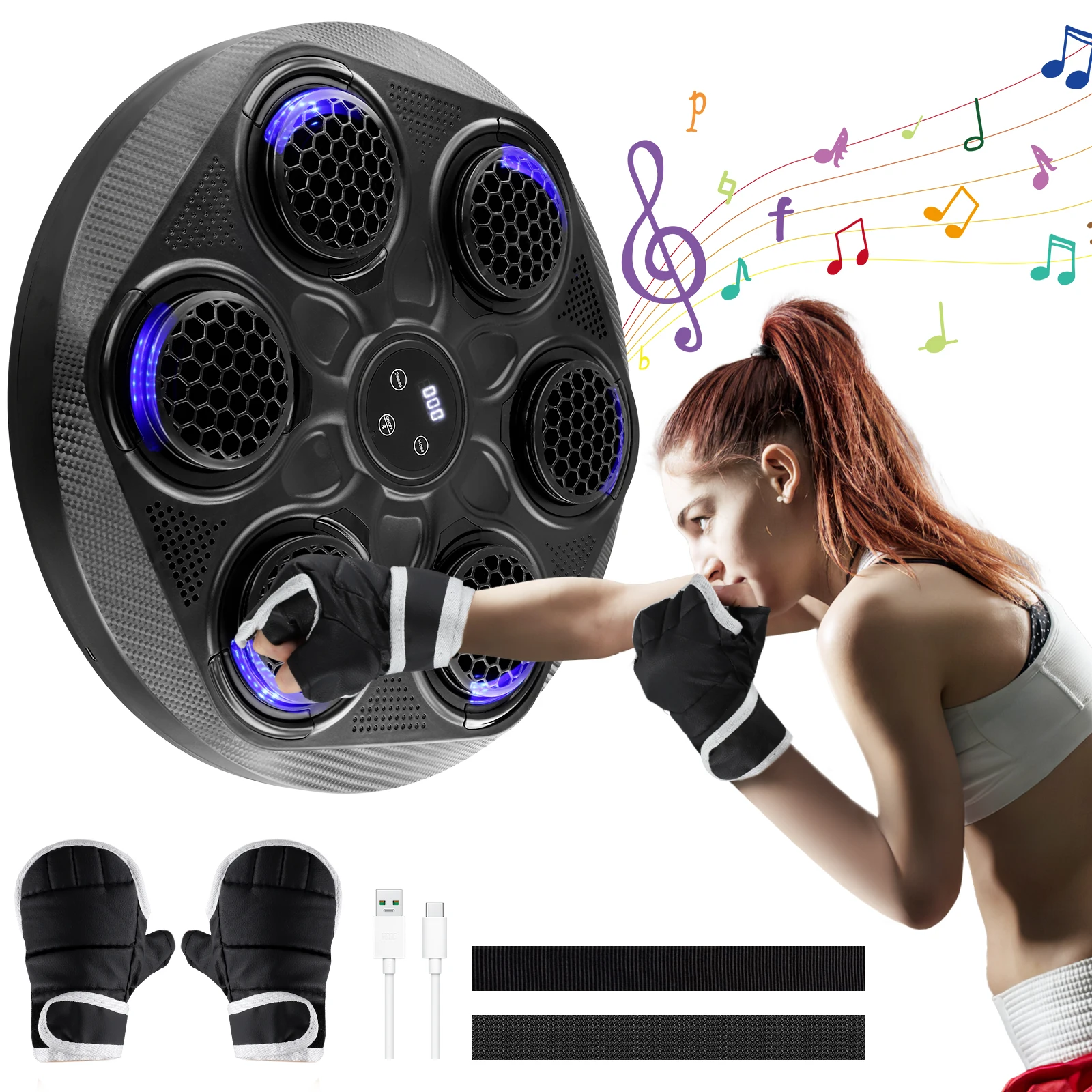 Smart Boxing Training Equipamento de Perfuração Máquina de Boxe de Música Bluetooth Montado na Parede com Luva Treinamento de Agilidade de Foco