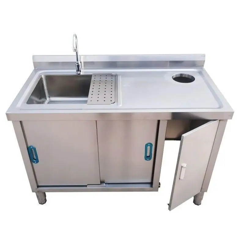 Lavello integrato banco da lavoro commerciale integrato con piscina con buco della spazzatura macellaio di pesce in acciaio inossidabile