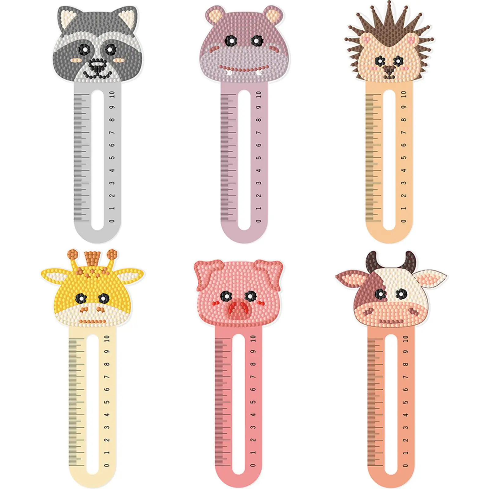 

6pcs Cartoon Animal 2D/Flat DIY Diamond Painting Kit with Ruler Bookmark Gift for Book Lovers Mosaic Art Supplies