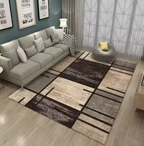 Modern Geometric Patchwork Rug Living Room Bedroom Office Carpet Minimalist Pattern Design Soft Durable Home Decor Stylish Style