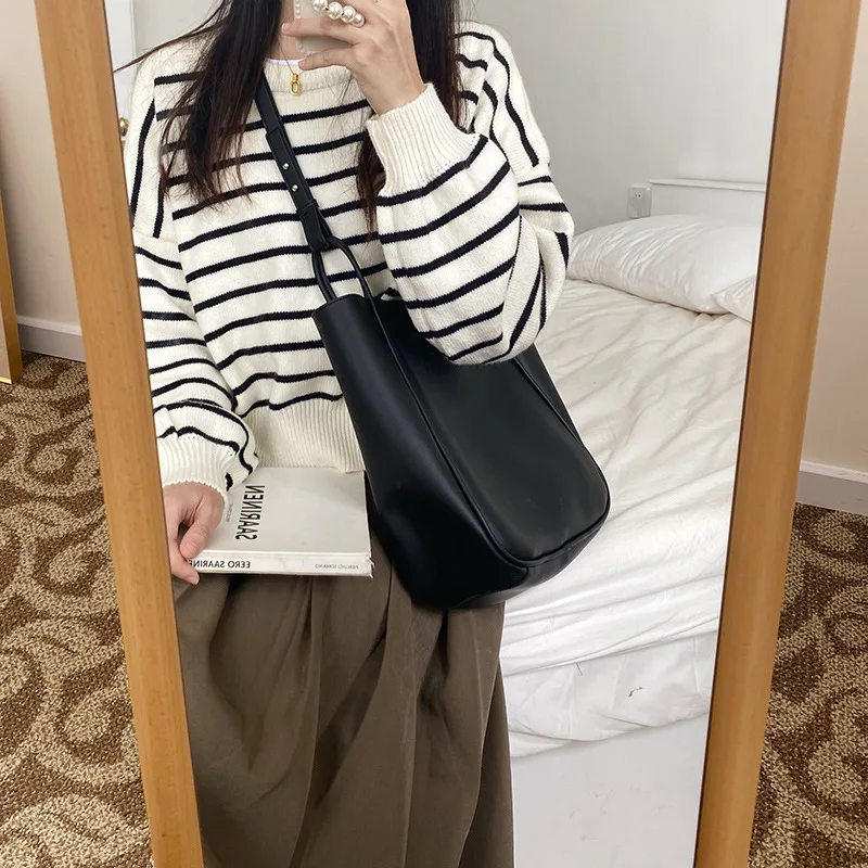 حقيبة حمل فاخرة امرأة الاتجاه سعة كبيرة حقيبة كتف الإناث عالية الجودة جلدية بسيطة مصمم حقائب اليد النسائية المحفظة #6