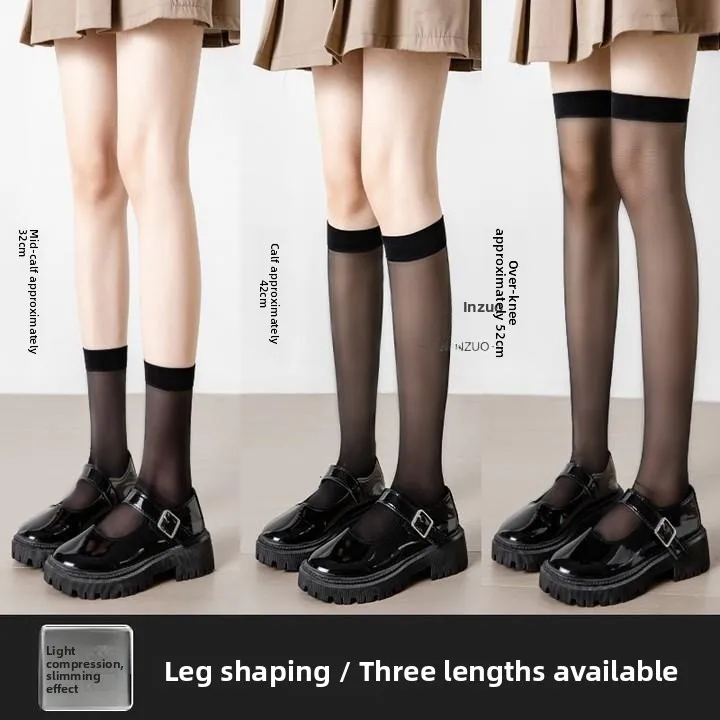 Natural Bare Feeling Thin Long Tube Stockings Women's Summer Half Knee High Anti-Catch Thread Jk Socks Korean Style Stockings