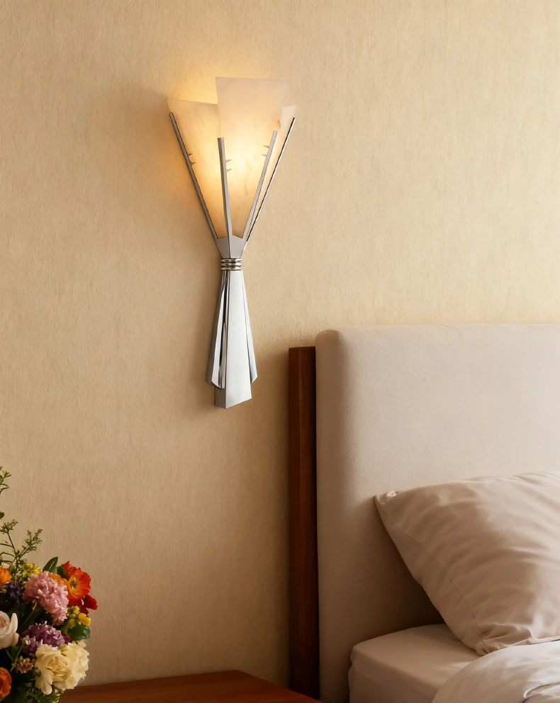 Art Chrome Metal Wall Light Natural Marble Stainless Steel