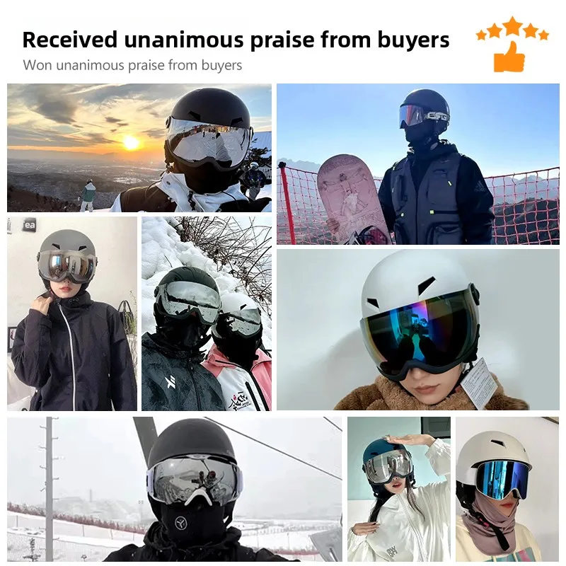 หมวกกันน็อคสกีแบบอเนกประสงค์สำหรับผู้ชายและผู้หญิง พร้อมแว่นตาในตัว ป้องกันการกระแทก เหมาะสำหรับเล่นสโนว์บอร์ด สกี สเก็ตบอร์ด และกิจกรรมกลางแจ้งอื่นๆ
