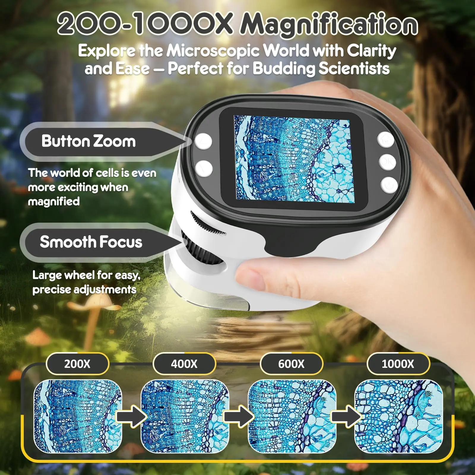 

1080p Handheld Microscope for Kids With 32GB Card 1000x Magnification Pocket Digital Microscopes Edu Gift Children Students