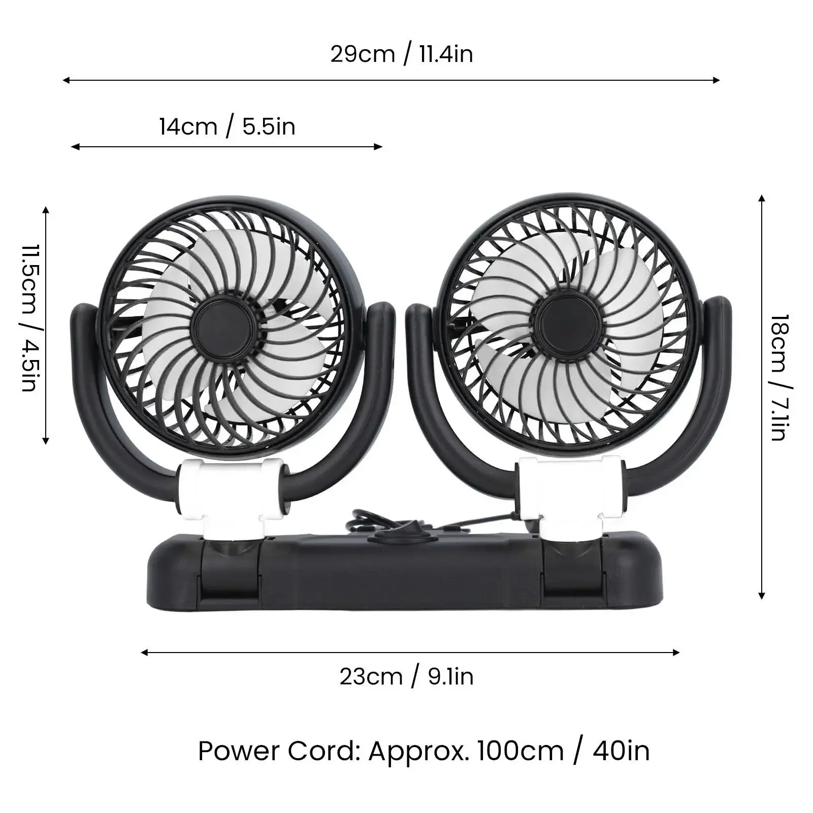 Ventilador de cabeça dupla dobrável, resfriamento silencioso, 2 velocidades, rotação de 360 graus, DC5V, USB, ventilador de veículo para painel de carro