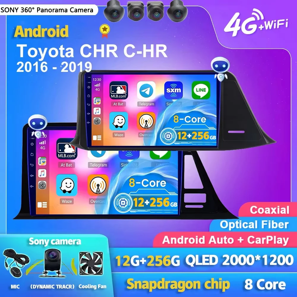 Android 16 Carplay Auto Autoradio Multimedia-Player für Toyota CHR C-HR 2016 2017 2018 2019 Autoradio GPS Stereo 2din Head Unit