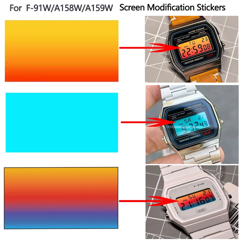 F-91 DIY Watch screen Stickers modification accessories For Casio watch F-91W/A158W/A159W Series ins style Screen Display film