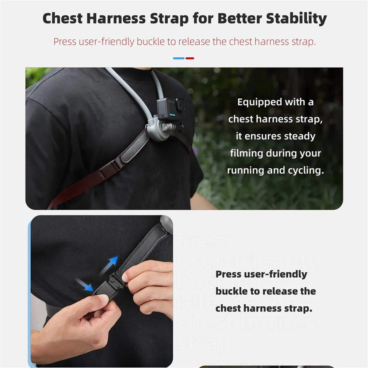 حامل رقبة كاميرا SUNNYLIFE فعال لـ DJI Action5 Pro/GoPro13/Insta360 POV