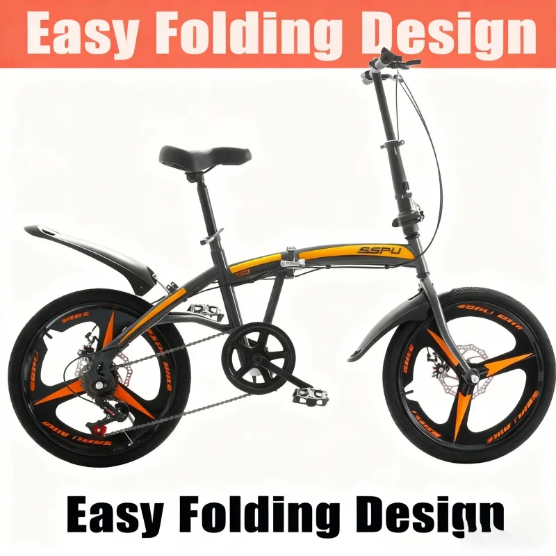 

Gray Folding Bike with Integrated Wheel Disc Brake 20 Inch Quick Installation Cross-Border Bicycle for Easy Walking at Work