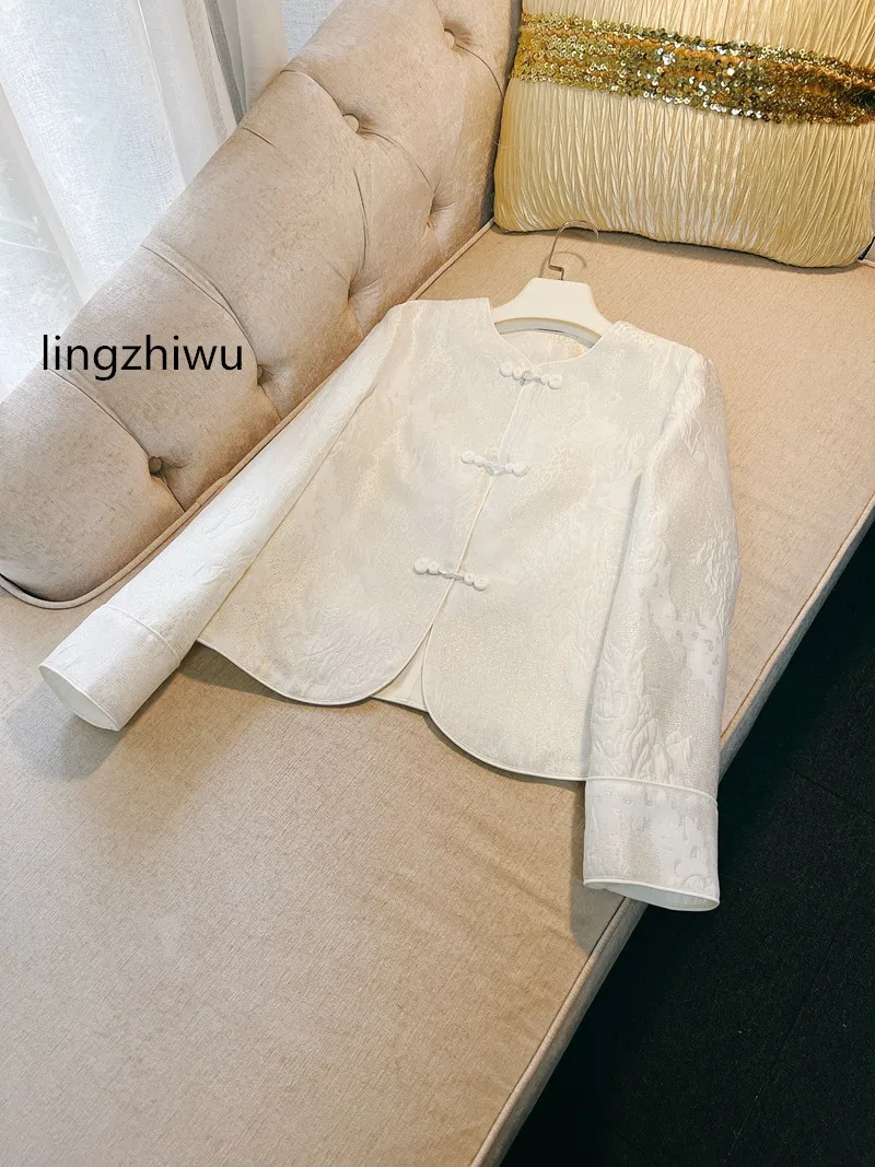 

lingzhiwu Jacquard Short Coat Spring Chinese Style Vintage Ladies Outerwear Embroidery Outwear Chinese Style Top New Arrive