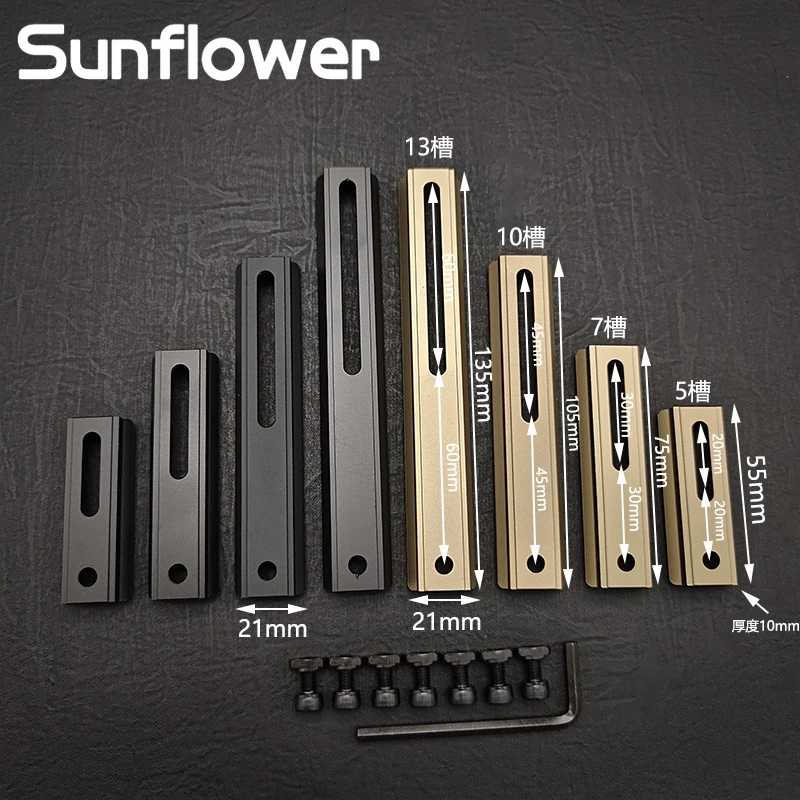 Adjustable hole spacing rails 21mm Rail total length 135mm 105MM 75mm 55MM Rail 5/7/10/13 Slots Mlok keymod Hunting Accessories