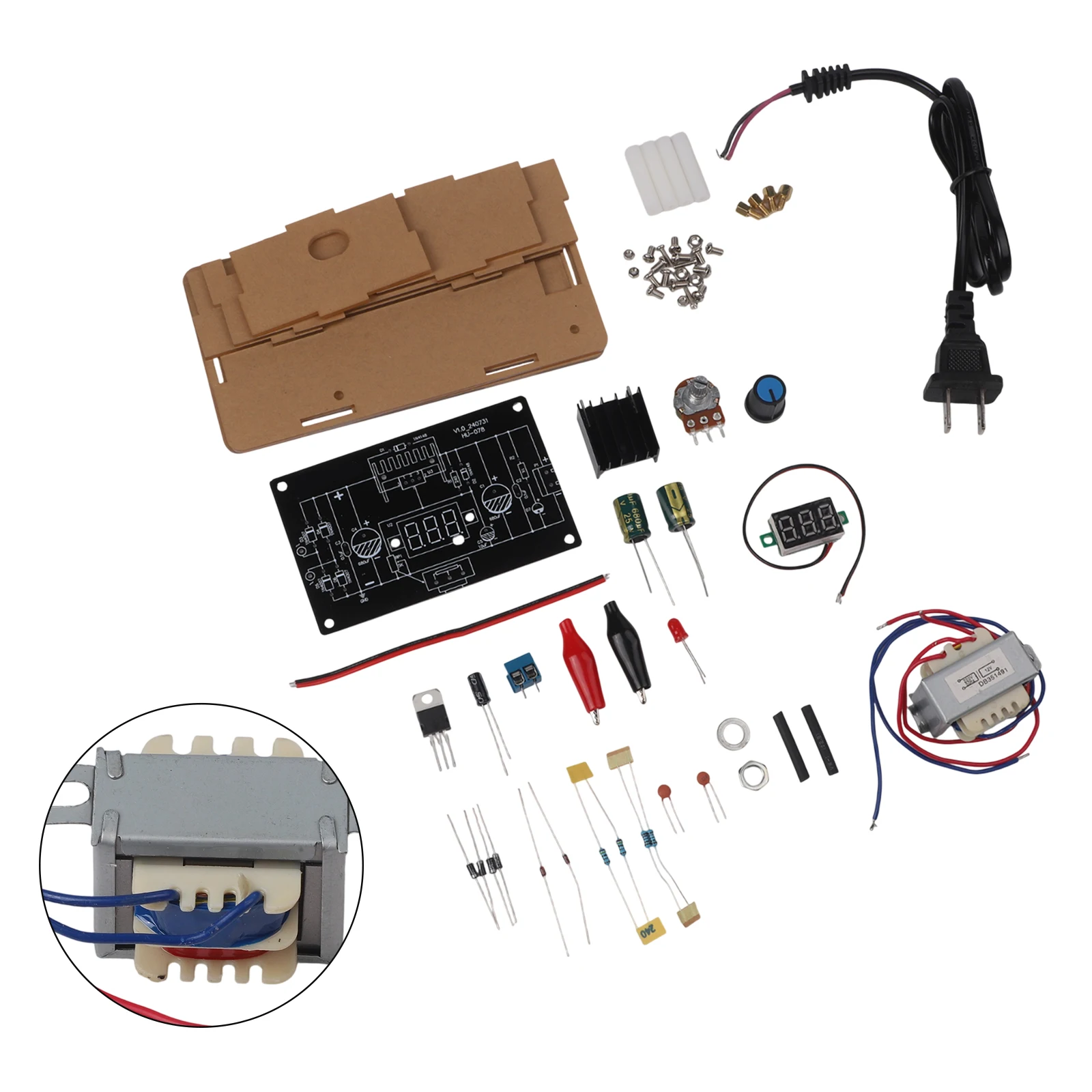 Picture 4: LM317 Voltage Regulator Power Supply Board Kit 1.25-12V Adjustable DC Module With Voltmeter Transparent Case For Electronic DIY