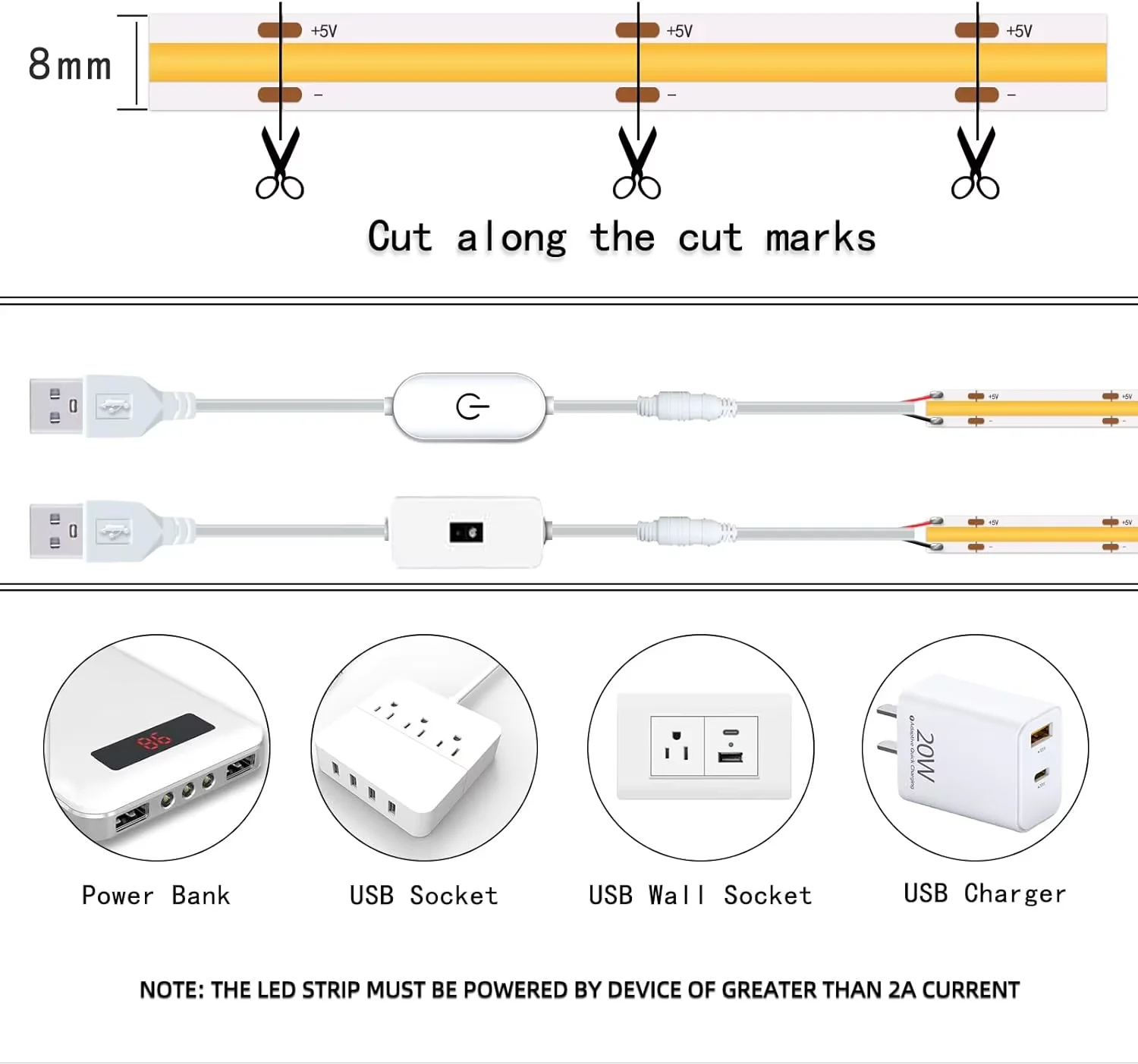 1m-5m USB COB HA CONDOTTO LA Luce di Striscia 5V 320LED/m FAI DA TE TV Specchio Retroilluminazione Nastro Flessibile Sensore di Tocco Dimmerabile Cucina lampada della stanza