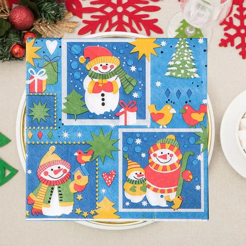 Kitchen Christmas Napkin 20PCS 2 Ply Guest Party Table Paper Towel Snowman Wedding Hand Towels Xmas New Year Napkins Decorations