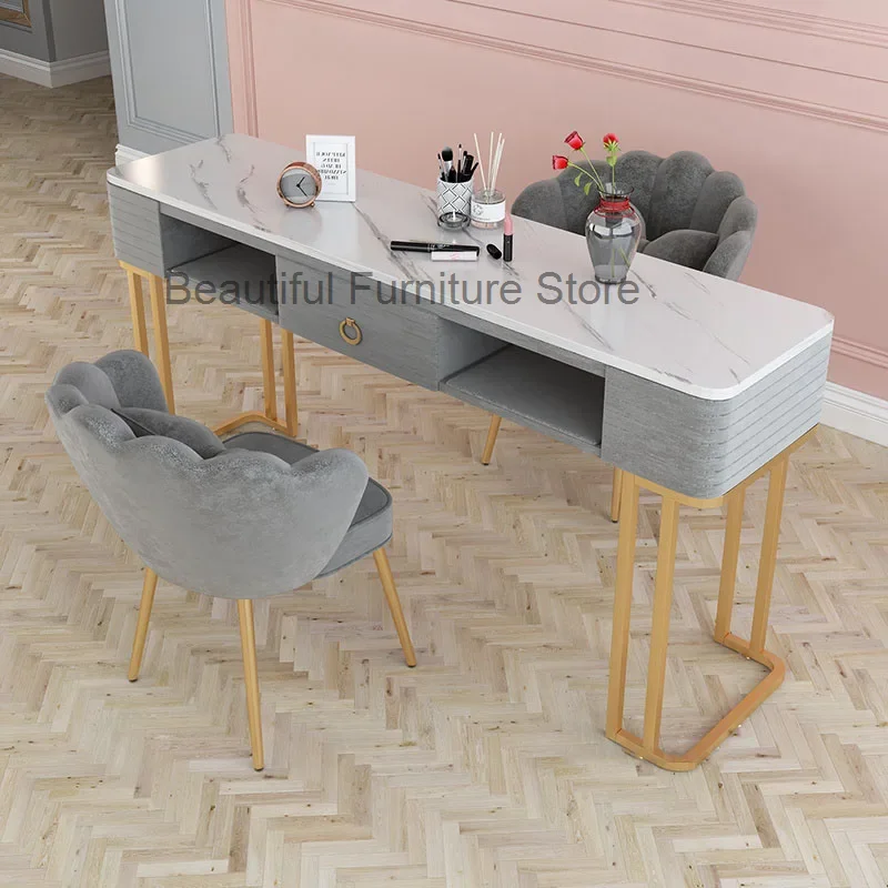 Modern Minimalist Nail Tables Manicure Shop Table and Chair Set Light Luxury Single Double Professional Manicure Table Chair U