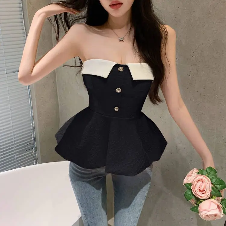 American Niche Chic Sexy Halterneck Camisole Women\'s Summer Fluffy Tweed Style Top Summer