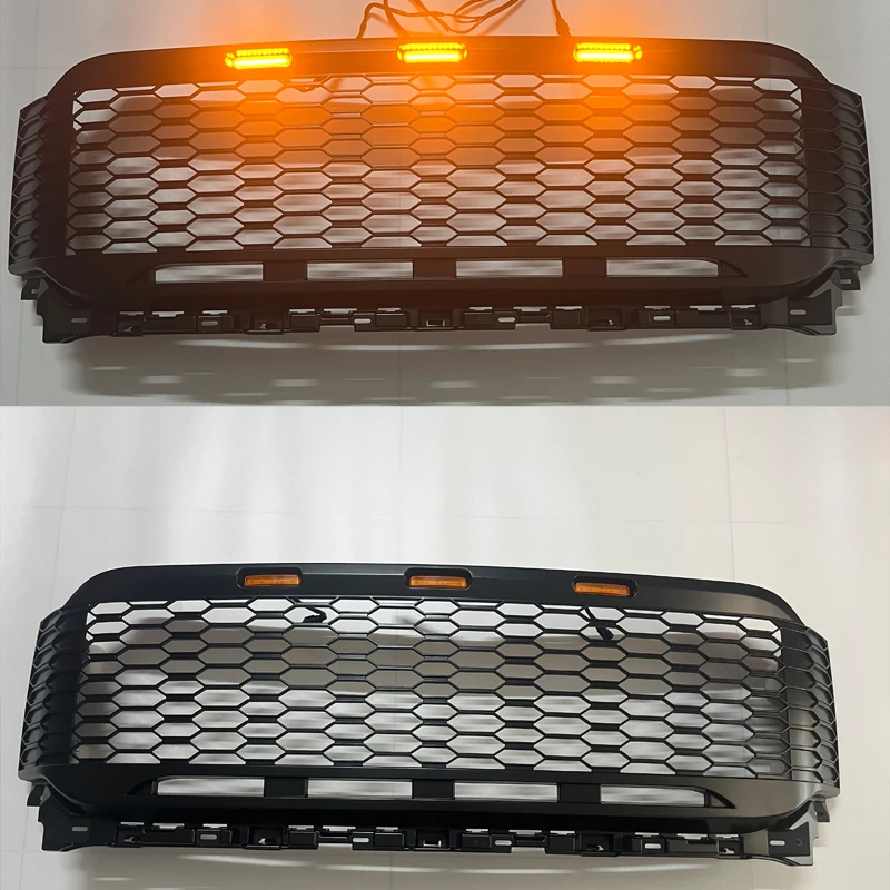 2021 F150 ABS Matte Black Raptor Style Front Grille Bumper Racing Grills Wiht Amber LED Light Fit For Ford F150 2021 Auto Part