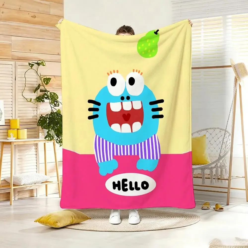 Cartoon D-Dopamine Cute Animal Hello Throw Lightweight  Flannel Blanket Soft Skin-friendly for Summer Cooling