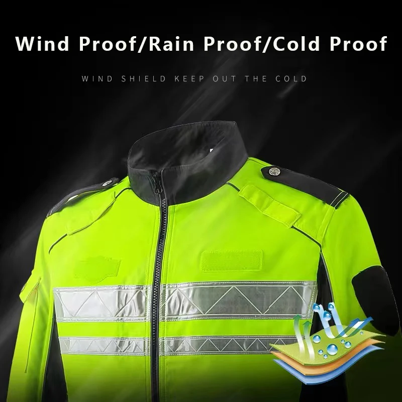 High Visibility Winter Cold-Proof Safety Reflective Clothing Thickened Windproof And Rainproof Motorcycle Cycling Clothing