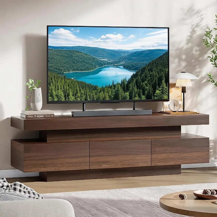 60 TV Stand for 65 Inch TV with Storage Drawer Open Shelves, engineered wood, matte black, scratch-resistant surface and cable