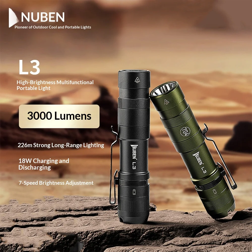 WUBEN L3 Flashlights High Lumens, 3000 Lumen Tactical Flashlight Rechargeable, Dual-Way Charging 7 Light Mode, IP68 Waterproof