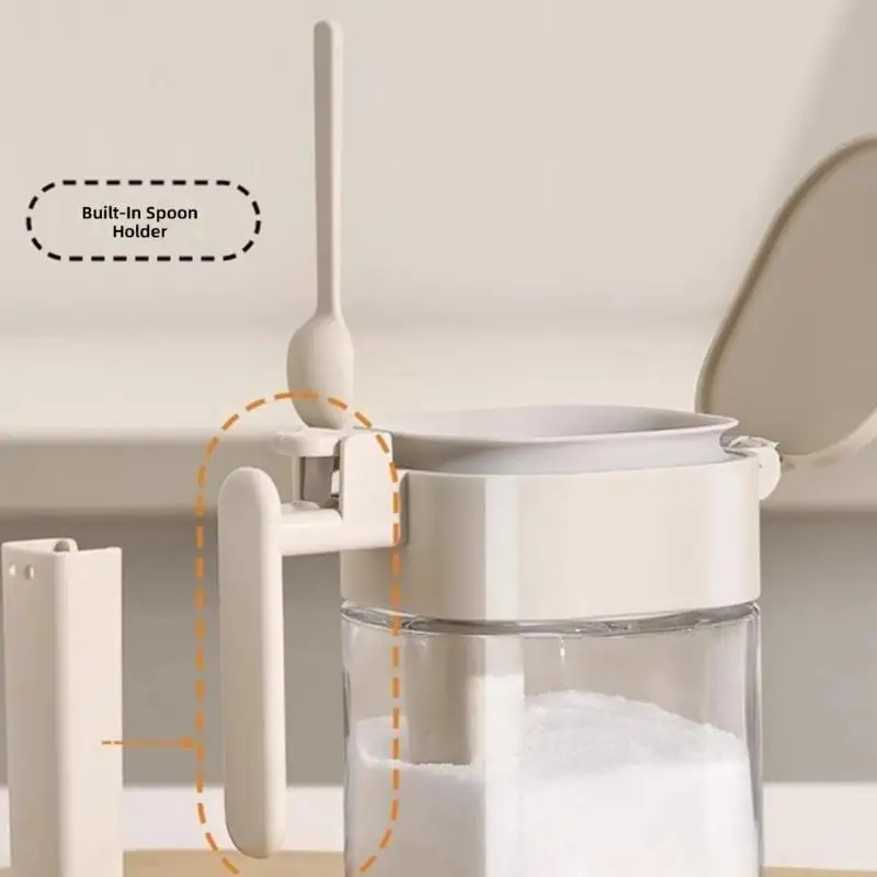 QX2E Clear Glass Spices Container With Separate Spoon Storage Airtight Seasoning Jar Canister Pot For Kitchen Organization