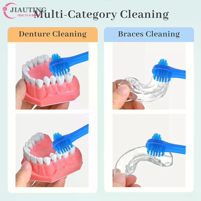Removable Denture Brush 1 Pcs T Shape Dual Head Plastic Toothbrush for False Teeth Cleaning Daily Oral Hygiene