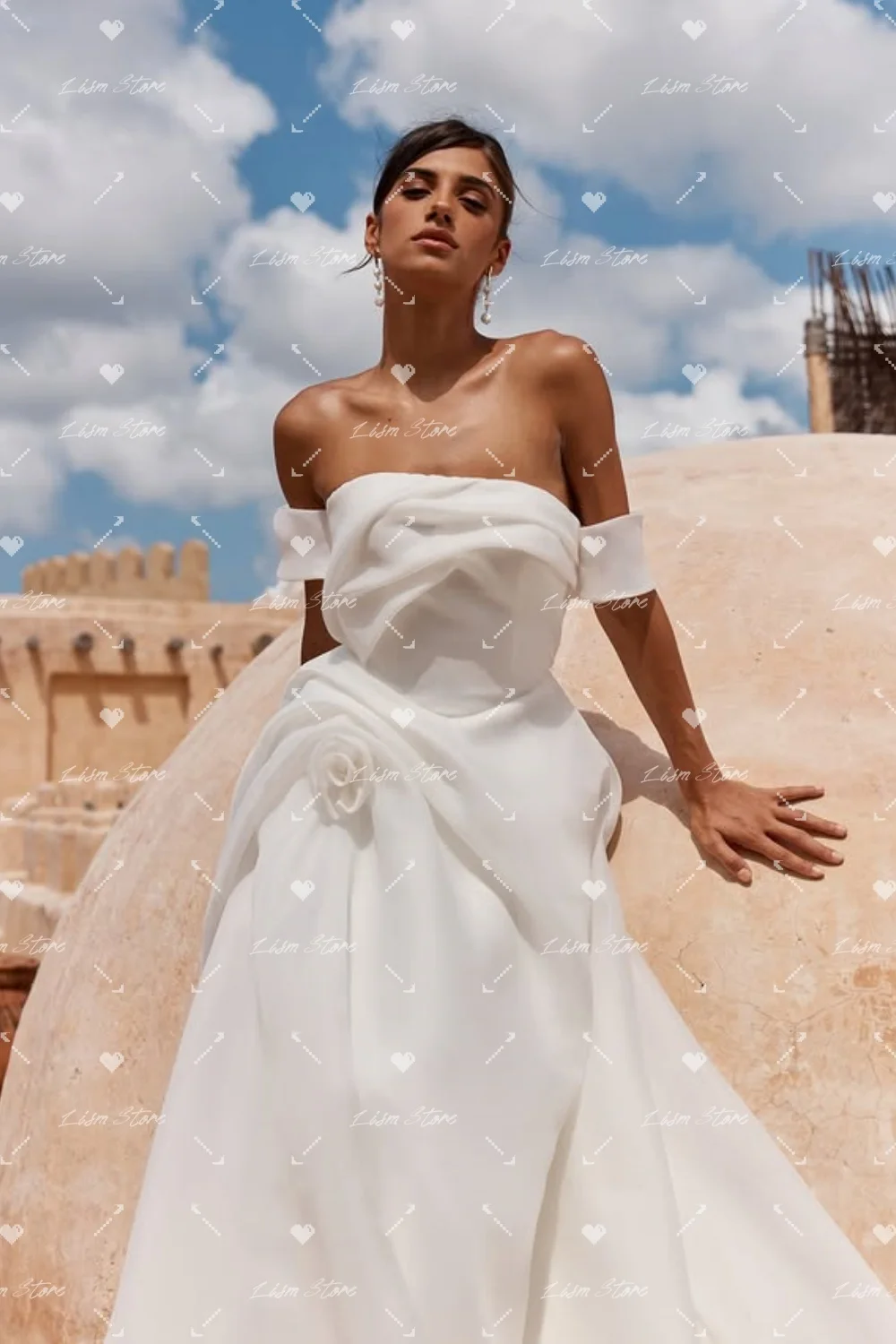 Lism Elegant Off the Shoulder Wedding Dresses A-line Sweep Train Organza Handmade Flowers Robe De Mariée 2026 Customized