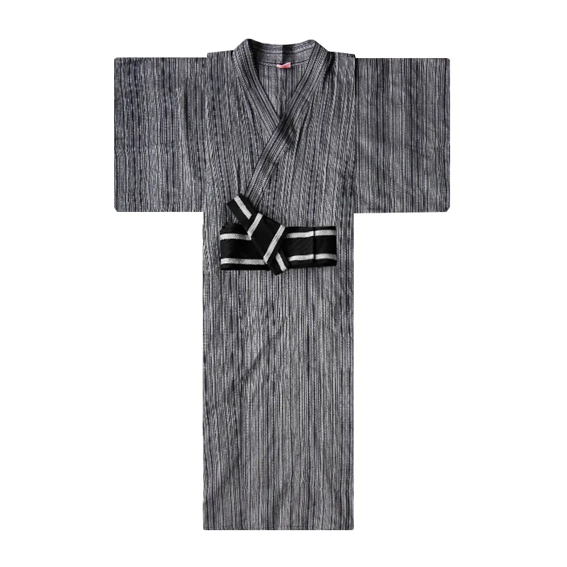 Traditional Japan Kimono With Obi Loose Men Bathing Robe And Belt Samurai Kimono Homewear Yukata Male Lounge Robes Dressing Gown