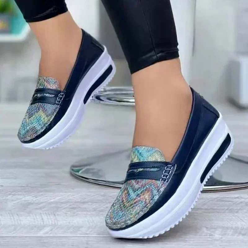 Plus Size 43 Casual Flat Shoes Women Fashion Round Toe Low Top Wedge Platform Sneakers Comfort Non Slip Female Loafers image 4