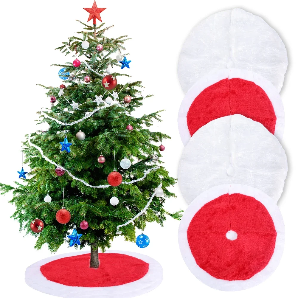 38/68cm Snowy White Christmas Tree Skirt Plush Faux Fur Xmas Trees Carpet Mat Ornaments For 2024 New Year Home Party Decoration