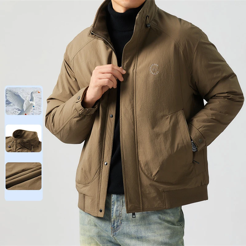 

Casual Men's Stand Collar 90% White Duck Down Jackets Winter Streetwear Windproof Warm Puffer Coat Outdoor Padded Parka Clothing