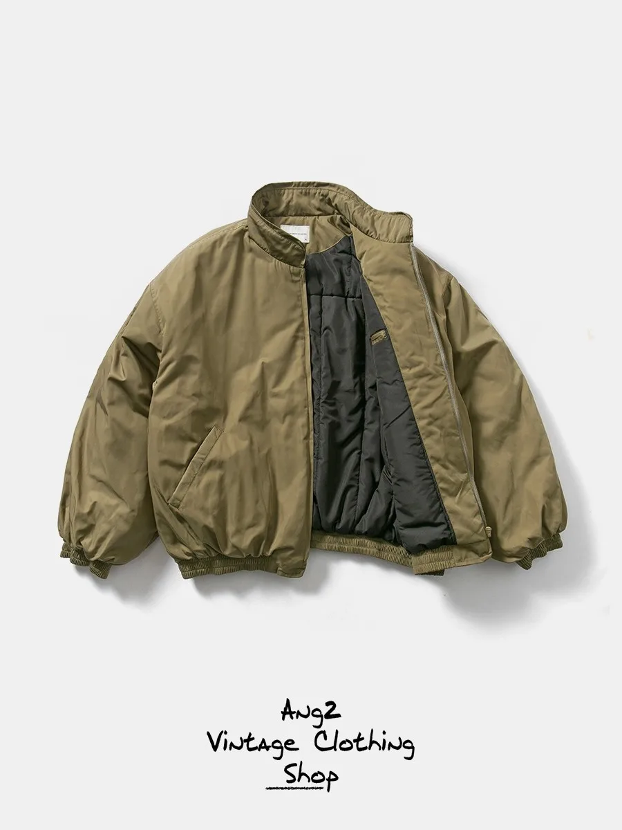 

Japanese Sle Workwear Jaet Men's Winter American Retro Trendy Pure Color ort ape Flight Cotton Coat Zipper Closure Lo...