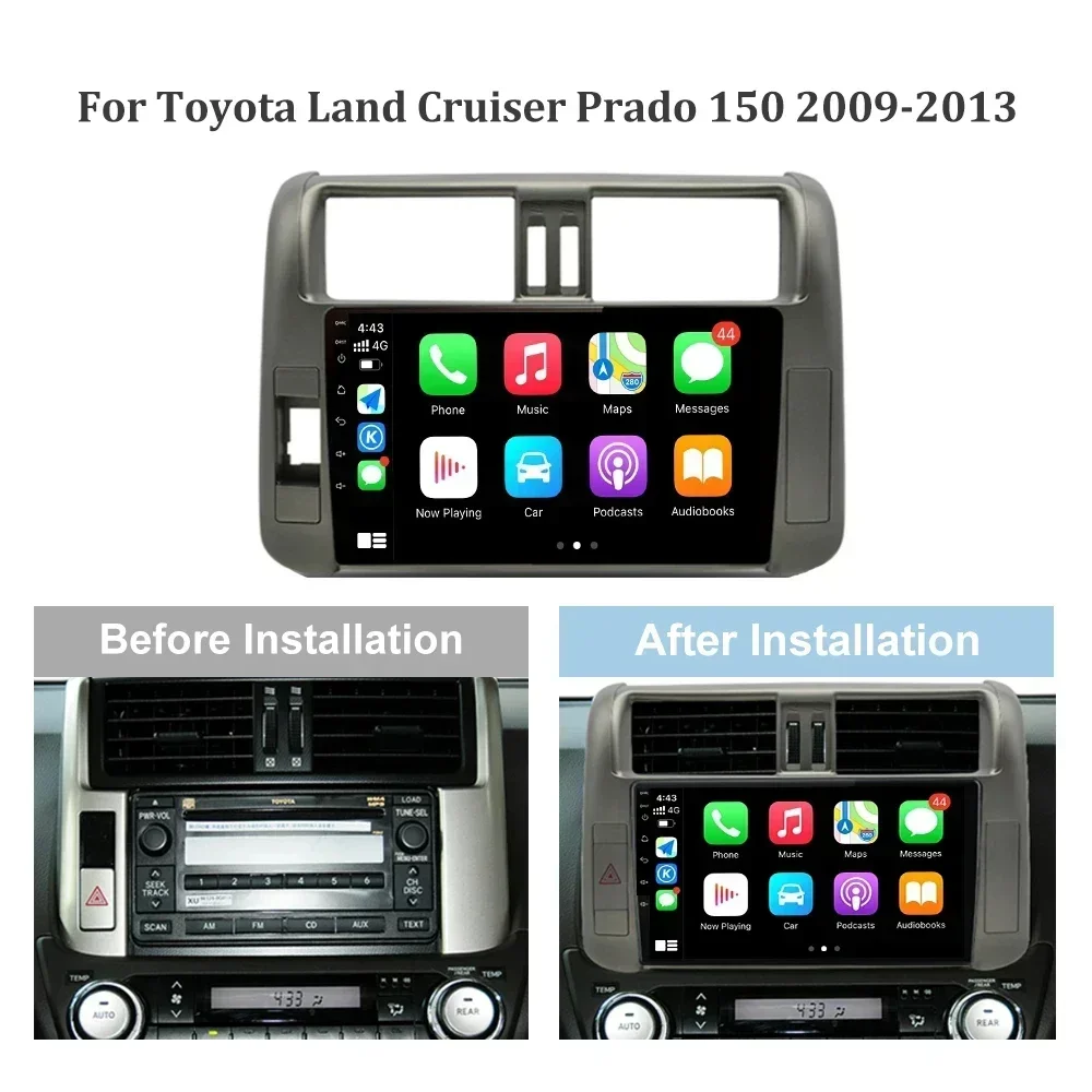 Android 13 Carplay For TOYOTA Land Cruiser Prado 150 2009-2013 Stereo Car Radio Multimedia GPS Navigation Screen Head Unit