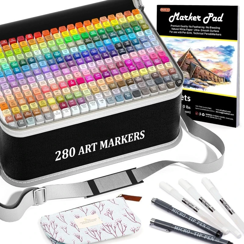

Art 280 Colors Dual Tip Alcohol Based Art Markers, 279 Colors Permanent Marker Plus Colorless Blender, Micro-tip Pens, W