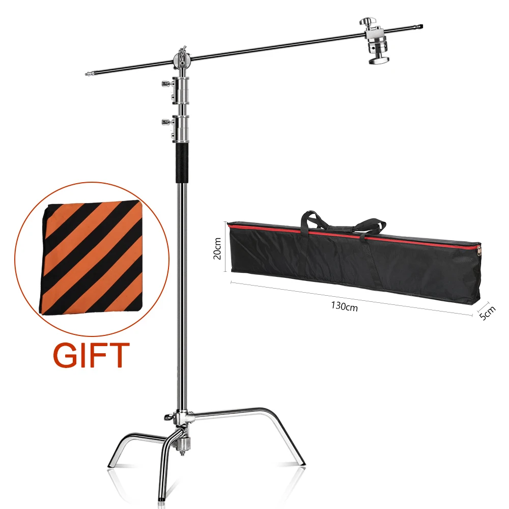 SH 100% Metal 8.53ft  260cm Stainless Photography Tripod C-stand Light Stand With Boom Arm Professional For Photo Studio Softbox