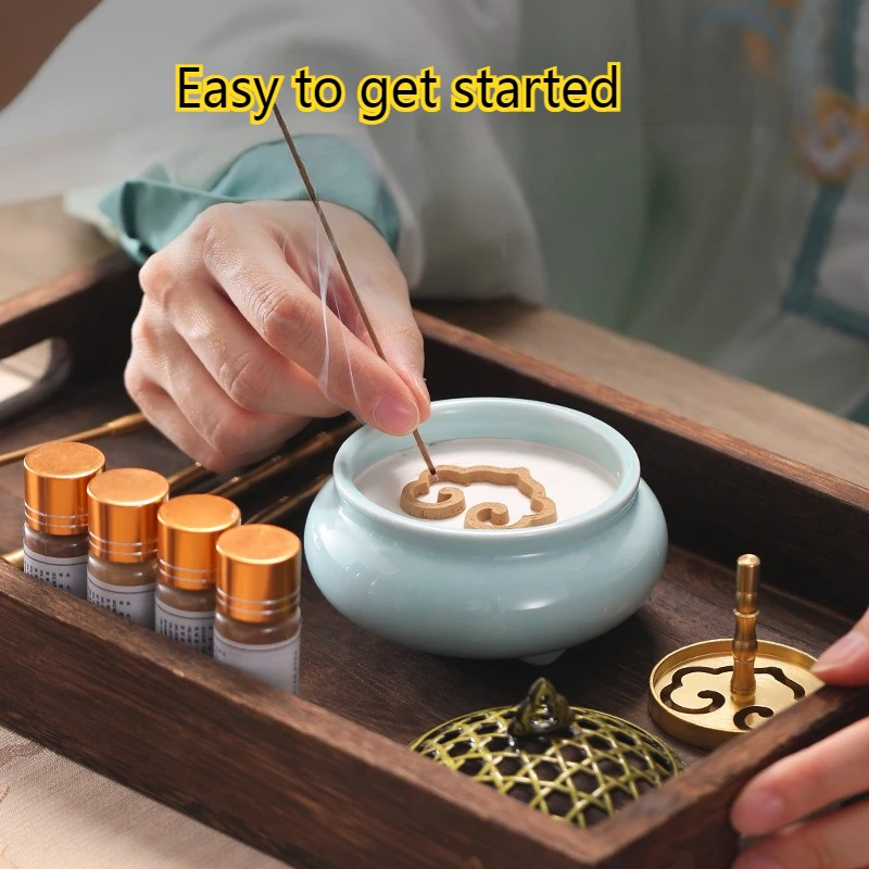Incense Art Utensils Pure Copper Set Household Sandalwood Incense Powder Tools High-end Ceramic Incense Burner Art Tools Set