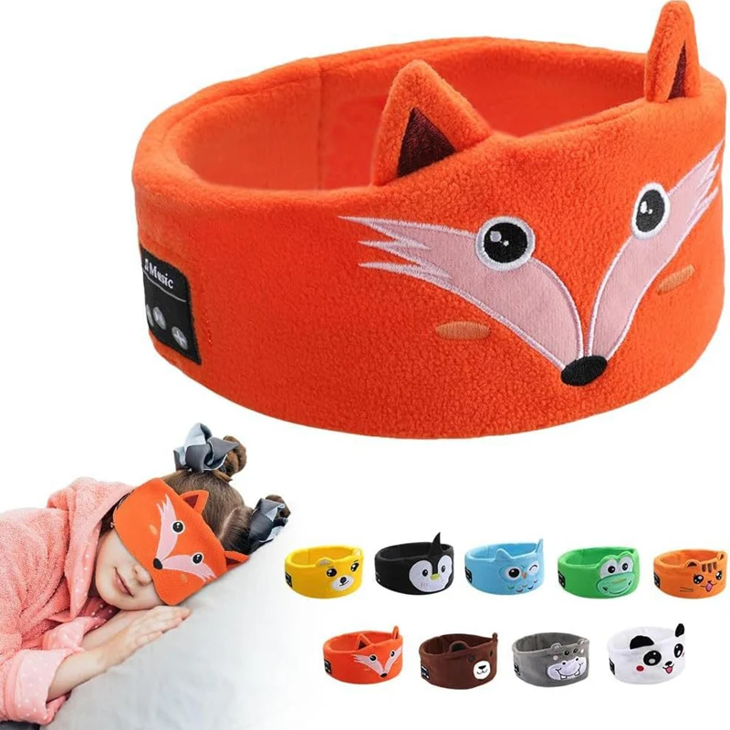 2026 Bluetooth Sleep Eye Mask for Kids Animal-Printed Music Headband with Bluetooth 5.2 Fox and Panda Designs