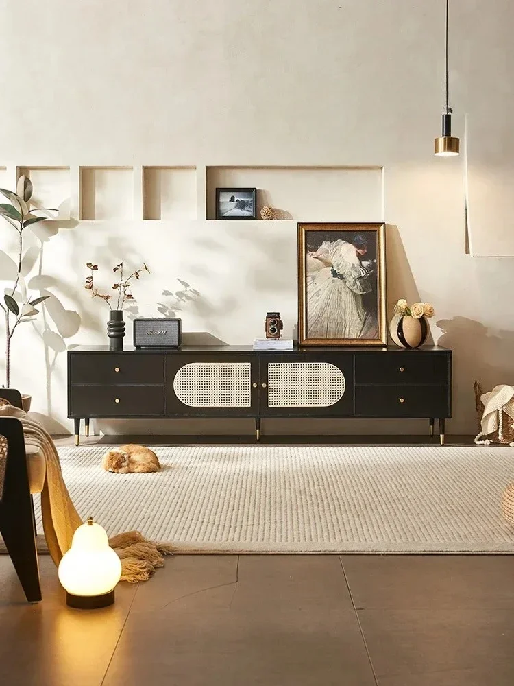 الرجعية Miji نمط الروطان المنسوجة لوحة تلفزيون خزانة شقة صغيرة خزانة غرفة المعيشة الأوسط القديمة B & B خزانة #3