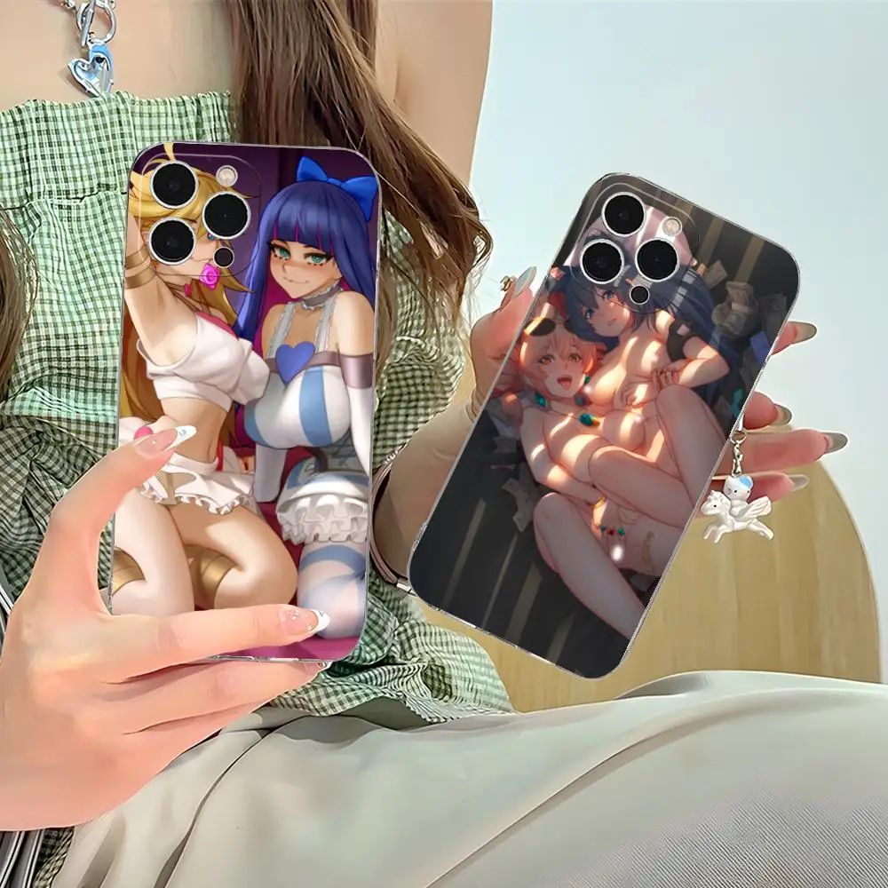 حافظة هاتف لهاتف آيفون 16 15 14 13 12 11 X XR XS 8 6 Pro Max Plus صغيرة شفافة اللون واقية فاخرة لطيف هنتاي Waifu Girl