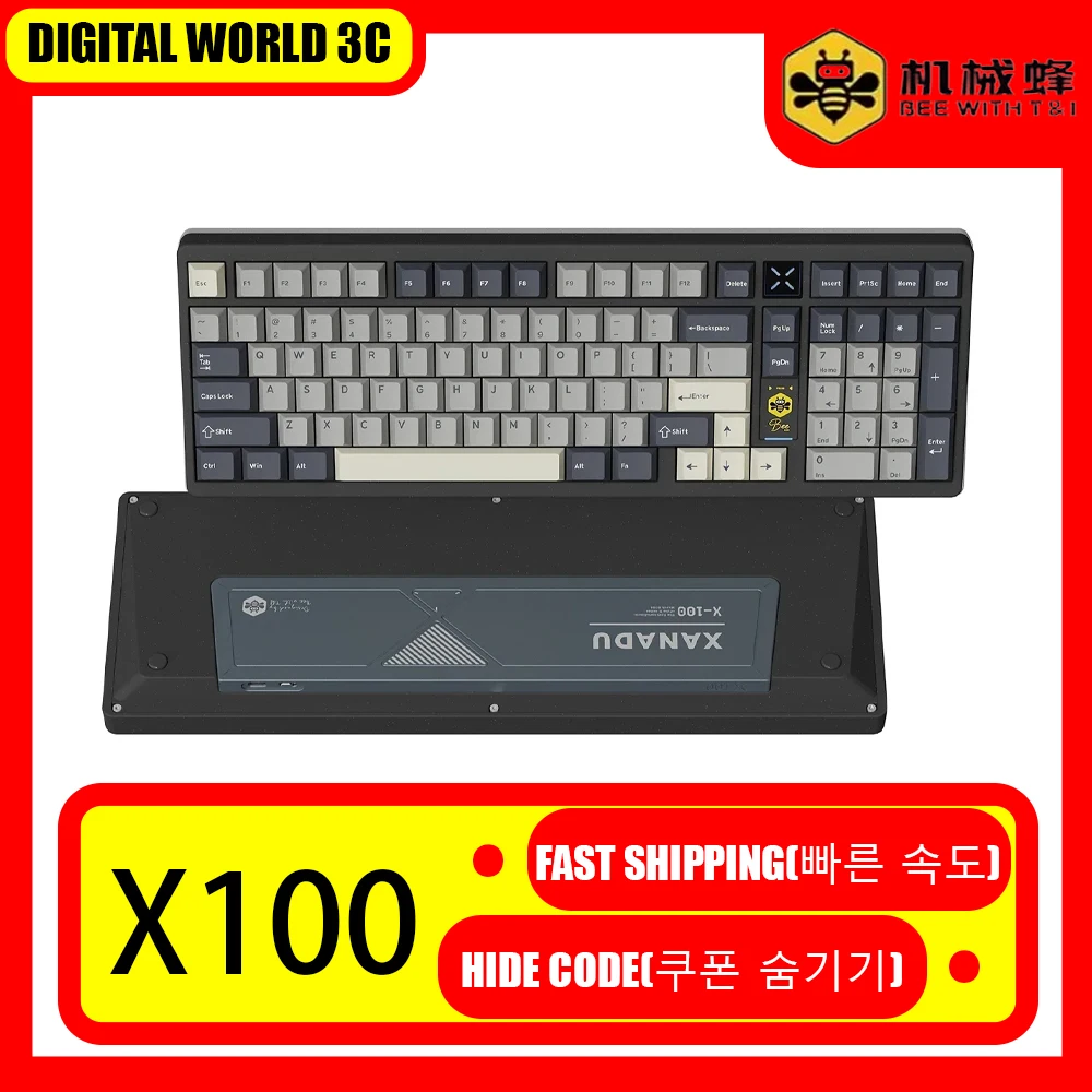 

Bee with T&I X100 Mechanical Keyboard Aluminum Alloy Tri Mode Wireless E-sports Customized Keyboard Backlight RGB Pc Man Gifts