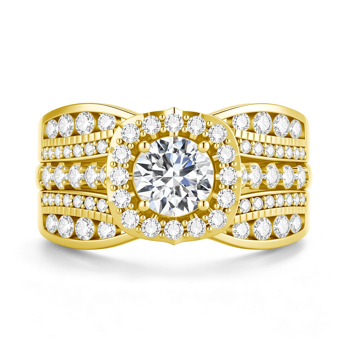 3 Piece Luxury Ring Set 6.5mm 1ct Moissanite Solid 14K Gold Filled Stackable Rings Fade Resistant Wedding Jewelry Gift for Women