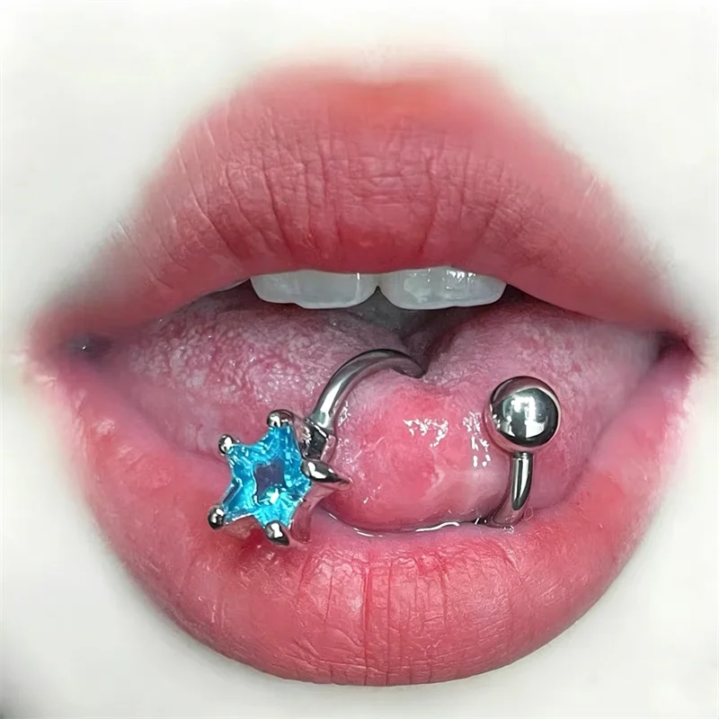 Titanium Steel Piercing Tongue Stud Zircon Five-pointed Star S-shaped Tongue Ring Punk Sexy Body Accessory
