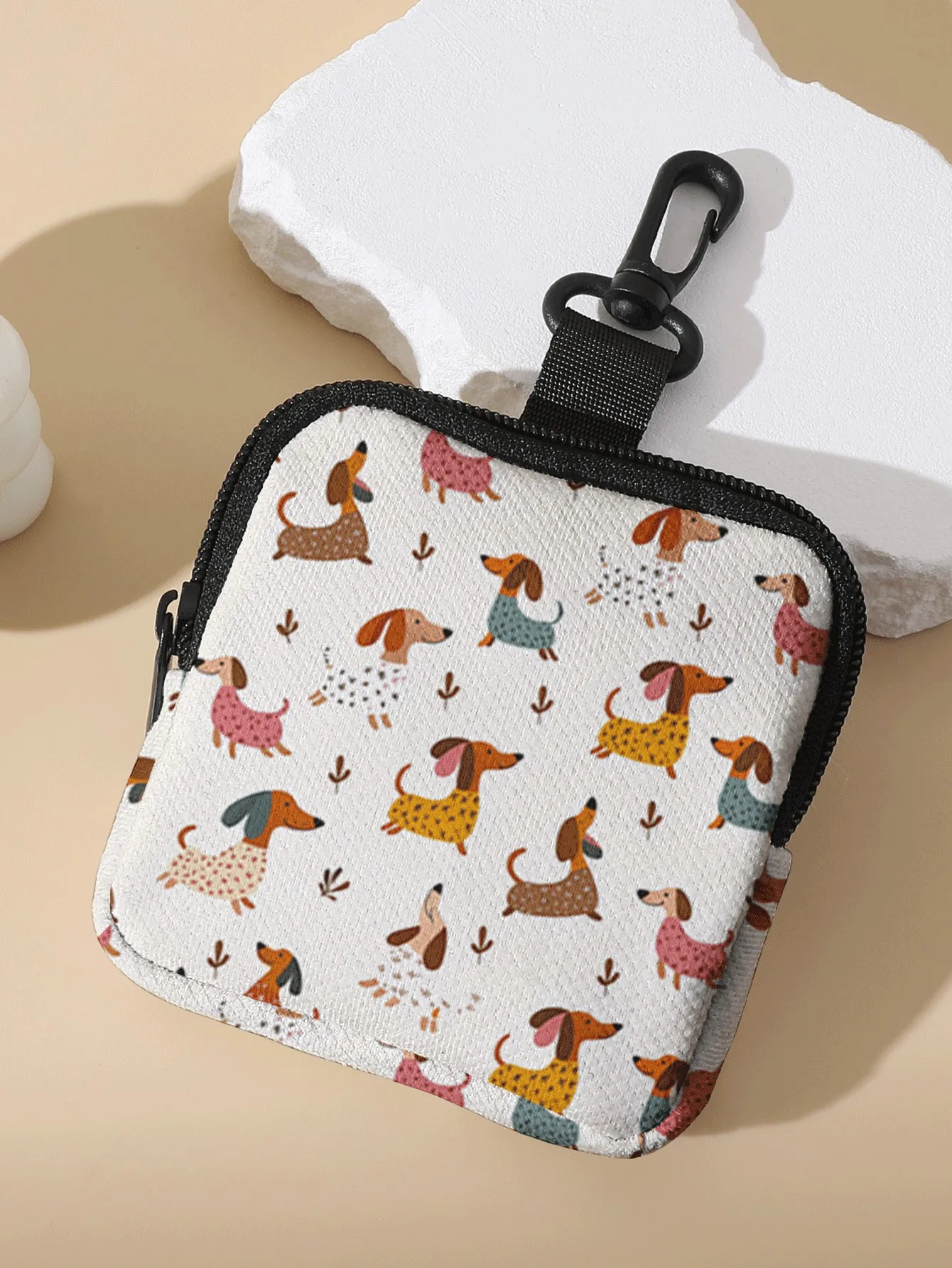 1pc, Portable coin purse with colorful dachshund patterns, small storage bag for coins and small accessories