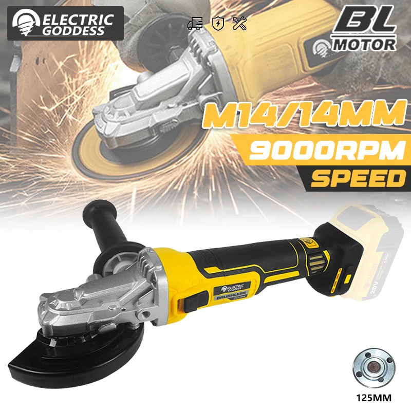 

Electric Goddess 125mm Brushless Electric Angle Grinder DCG405FN-XJ Cordless Grinding Polishing Machine For Dewalt Battery Pin