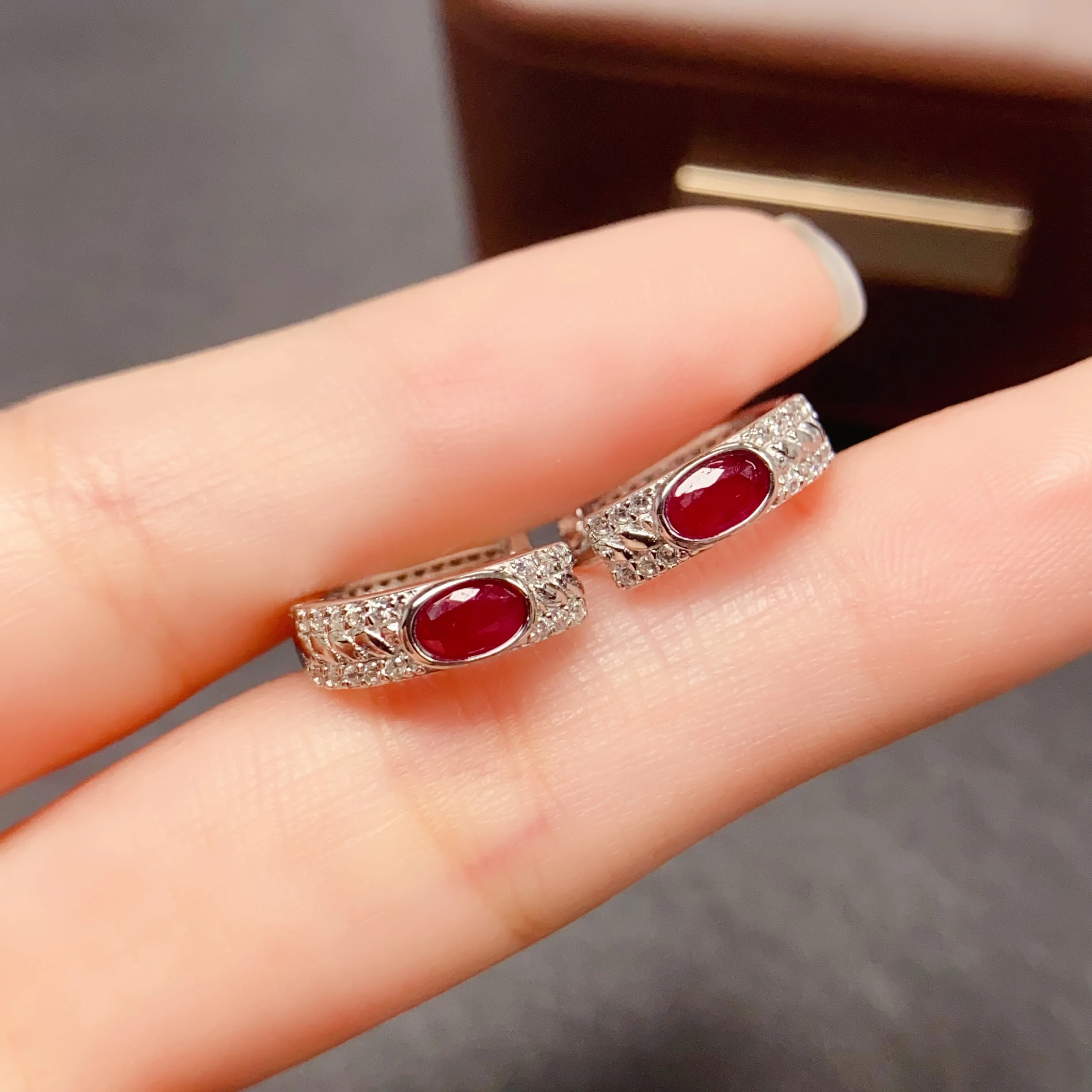 

FS 3*5mm Natural Ruby Earring Hoop S925 Sterling Silver With Certificate Fine Fashion Charm Weddings Jewelry for Women